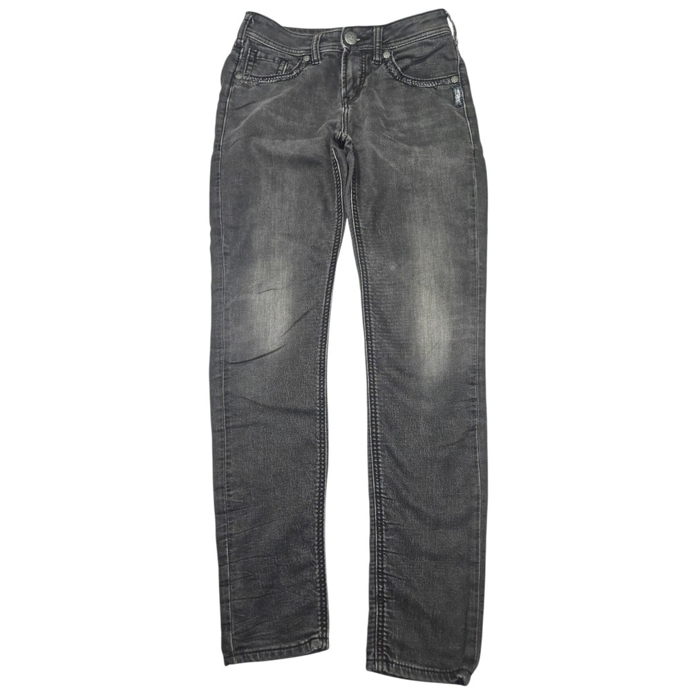 Silver Jeans Co Suki High Skinny Joga Jeans Faded Black Faux Selvedge Sz W28 L31